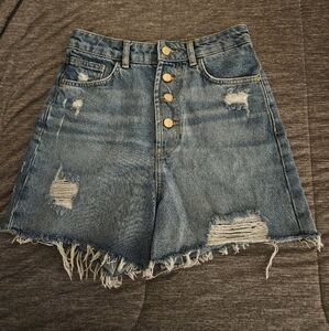 Zara Blue Denim Shorts with Frayed Hem